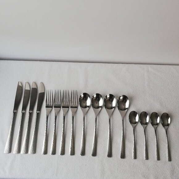 Towle Stainless Flatware Hammered / Pebbled Set of 16 - Picture 1 of 8